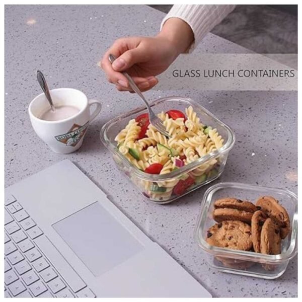 Glass food storage containers with lids, perfect for meal prep and organized kitchen storage