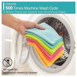 60-pack 12"x12" high-absorbent microfiber cloths, washable 500 times