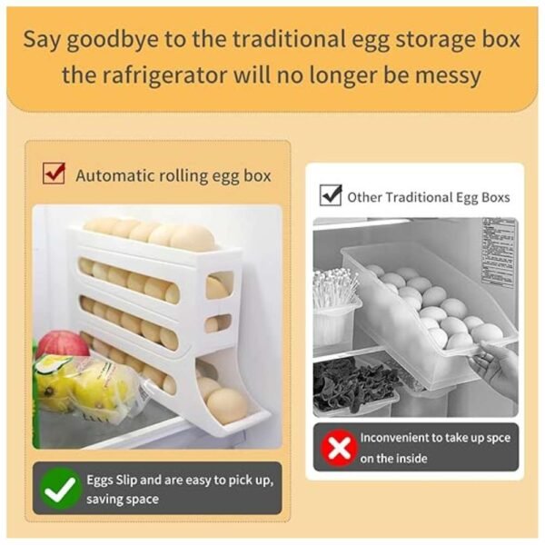 Easy Slip Design and Easy to Pick Up - Space-Saving 4-Tier Egg Holder for Fridge