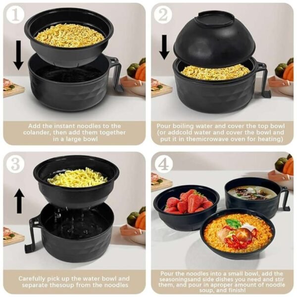 Strainer bowl in Ramen Bowl Set for easy draining of water from instant noodles before serving