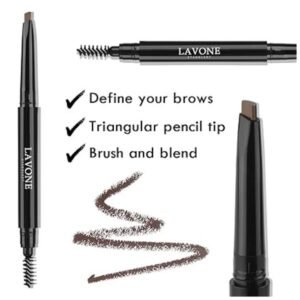 Define brows with the triangular pencil tip, then brush and blend for a flawless finish.