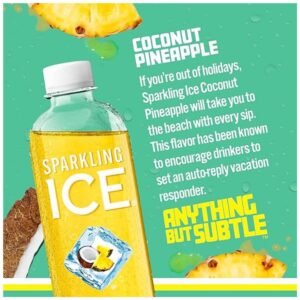 Close-up of Sparkling Water bottle with zero sugar label and vibrant design