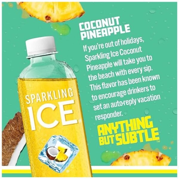Close-up of Sparkling Water bottle with zero sugar label and vibrant design