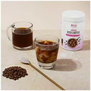 Scoop of iced coffee powder with non-dairy creamer and sweetener