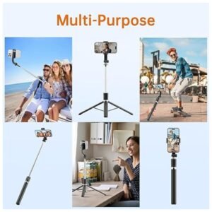Multi-purpose phone tripod and selfie stick for photography, video, and live streaming.