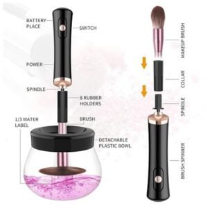Close-up of 8 rubber collars for various brush sizes in makeup cleaner set