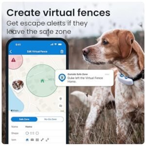 GPS Tracker for Dogs - Waterproof showing virtual fence setup on the app for pet safety