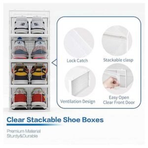 12-Pack Clear Stackable Shoe Boxes, Space-Saving, Durable Plastic Shoe Organizer for Closet and Home Storage