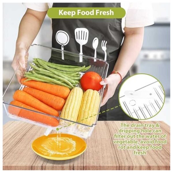 10-Pack Stackable Fridge Organizer Bins, Clear, Curved Handle, Keeps Food Fresh