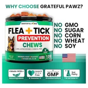 Natural chews for dogs with flaxseed, brewer's yeast, neem, and vitamins. No GMO, sugar, corn, wheat, or soy