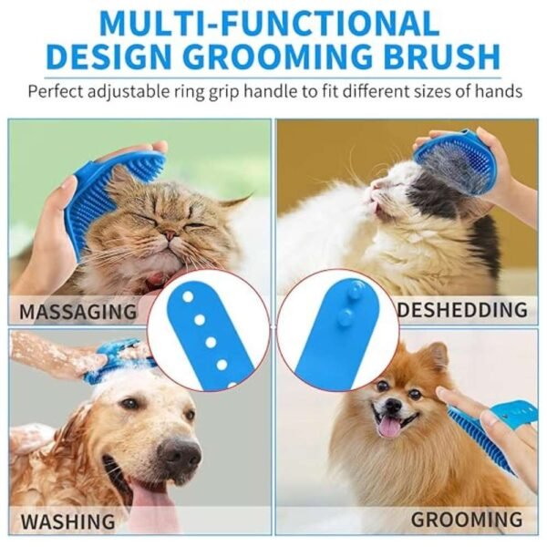 Multi-functional Dog Shampoo Brush designed for massaging, deshedding, washing, and grooming pets