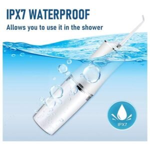 IPX7 waterproof electric water flosser being used in the shower, demonstrating its leak-proof design