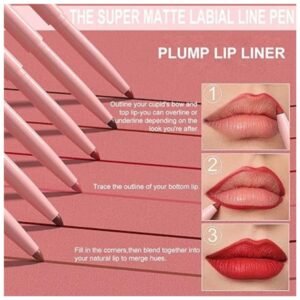 **Close-up of lips being defined with the super matte lip liner, showcasing smooth application and a velvety finish.**
