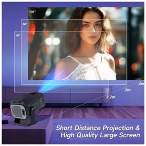 Alwtniet HY320 Pro projector showing high-quality, large screen projection from a short viewing distance for optimal clarity