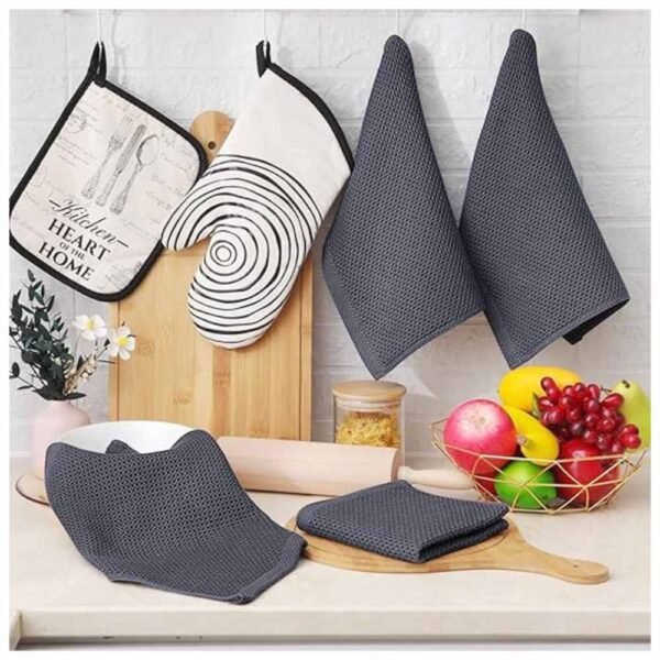 Hanging View of 100% Cotton Waffle Weave Kitchen Dish Cloths in Dark Grey