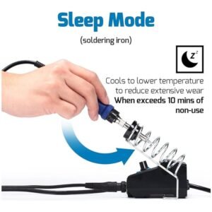 Sleep mode automatically reduces power to the soldering iron when not in use, extending tip lifespan.