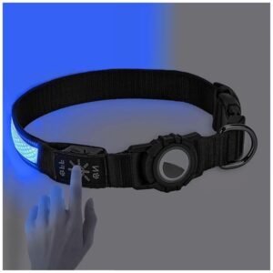 Rechargeable LED pet dog tracker collar with USB cable for convenient charging, lasting 6-8 hours per charge