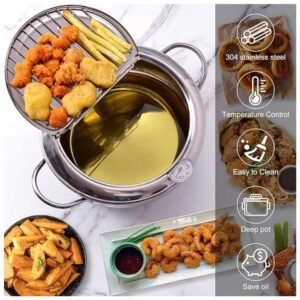 Stainless Steel Deep Fryer Pot with Temperature Control - Easy to Clean and Oil-Saving Design