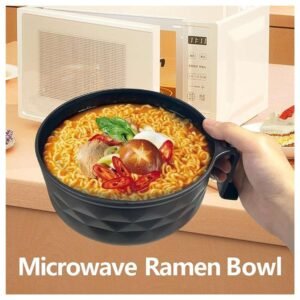 Microwave-safe Ramen Bowl Set made from BPA-free bamboo fiber, including bowls, chopsticks, spoon, and fork