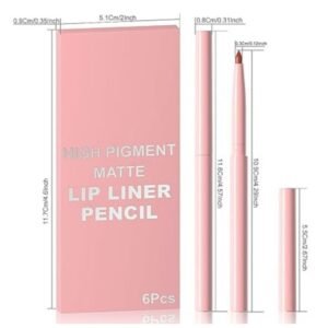Dimensions of the lip liner pencil set displayed, highlighting the compact and portable design for easy storage and travel
