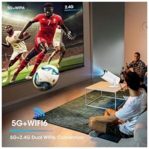 Image showing the projector connected seamlessly via 5G and Wi-Fi 6, offering ultra-fast streaming and smooth connectivity for lag-free content viewing.