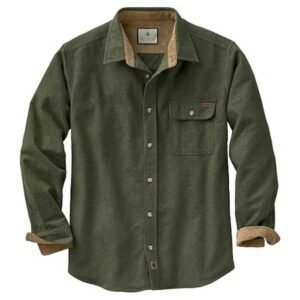 Men's long sleeve plaid button-down casual shirt with classic design and durable corduroy-lined cuffs