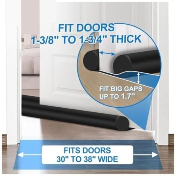 Large Door Draft Stopper easily adjusted to fit 30", 32", and 34" doors, providing a perfect seal against drafts