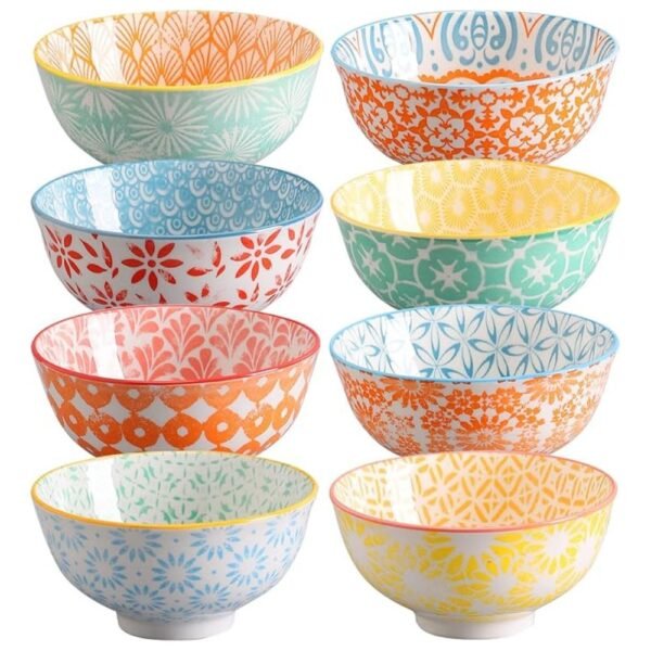 Set of 8 small ceramic bowls, 10 oz capacity, perfect for ice cream, cereal, and side dishes, with a 4.75-inch diameter