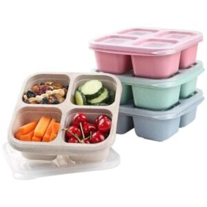 4 Pack Snack Containers with easy-to-open lids and four compartments for portion control