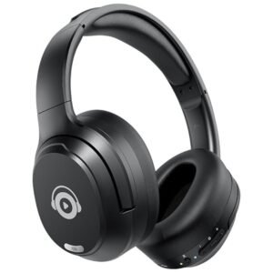 Hybrid Active Noise Cancelling Headphones with plush ear cushions, adjustable headband, and sleek black design