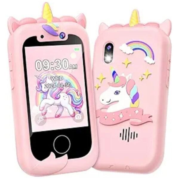 Overall view of the Kids Smart Phone Girls Toy, showcasing its features including games, music, and educational tools