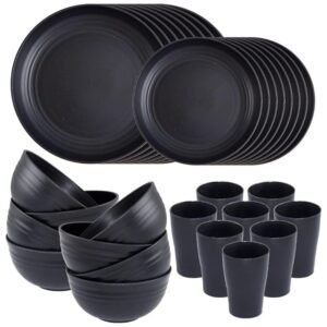 Close-up of unbreakable wheat straw plates, lightweight and durable.