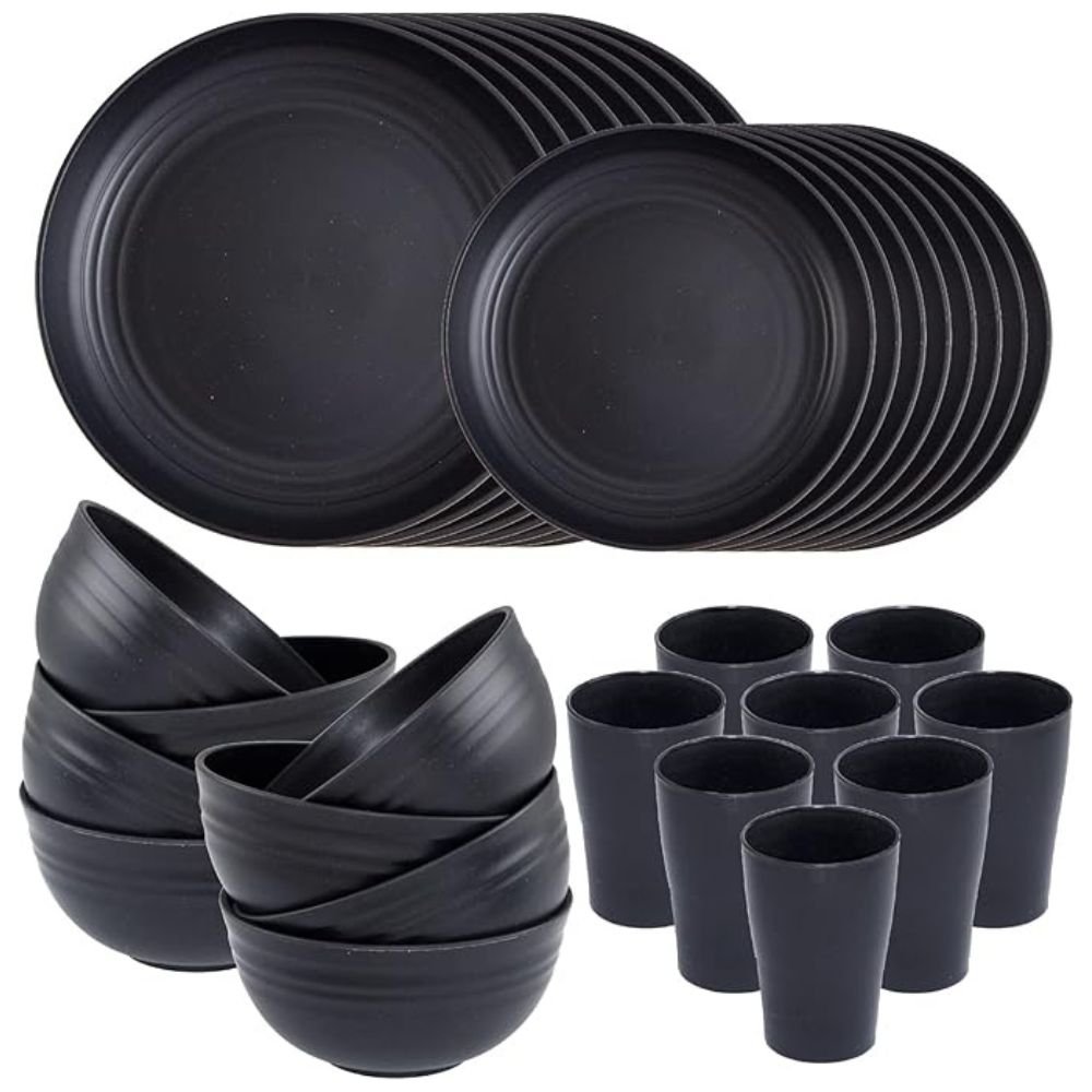 1 Close-up of unbreakable wheat straw plates, lightweight and durable.