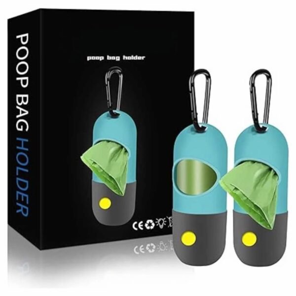 Dog Poop Bag Dispenser with built-in LED flashlight for easy cleanup during nighttime walks