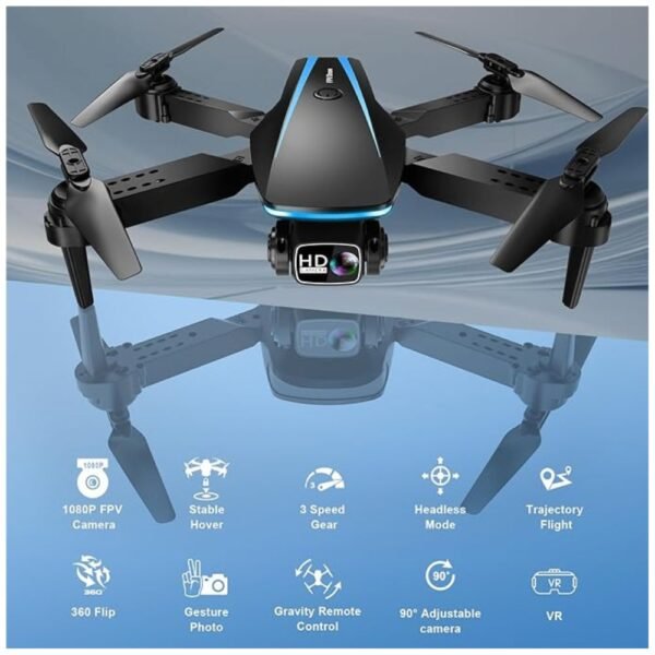 User controlling the Mini Drone with remote, showing one-key takeoff, gravity control, and 3-speed modes.