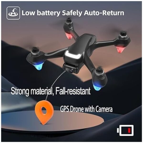 Low battery warning indicator on the display screen of the GPS drone, ensuring safe and timely landing.