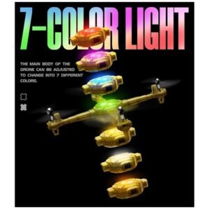 The X440 drone displaying its vibrant 7-color LED light modes mid-flight.