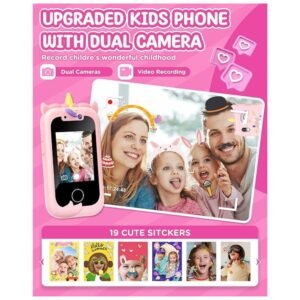 Image showing the dual cameras on the Kids Smart Phone Girls Toy, designed for taking selfies and photos with fun frames