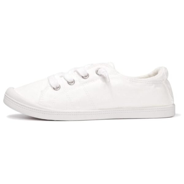 Full view of women's slip-on canvas shoes with a minimalist, classic design, perfect for casual outfits and everyday wear.