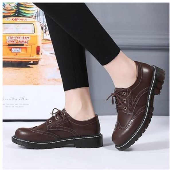 Woman wearing stylish lace-up shoes with a vintage feel, paired with casual outfit for everyday wear.