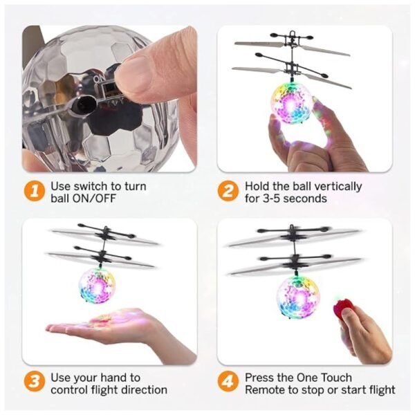 Turn on the drone, use hands or remote to control flight, and enjoy LED light effects while it hovers and avoids obstacles.