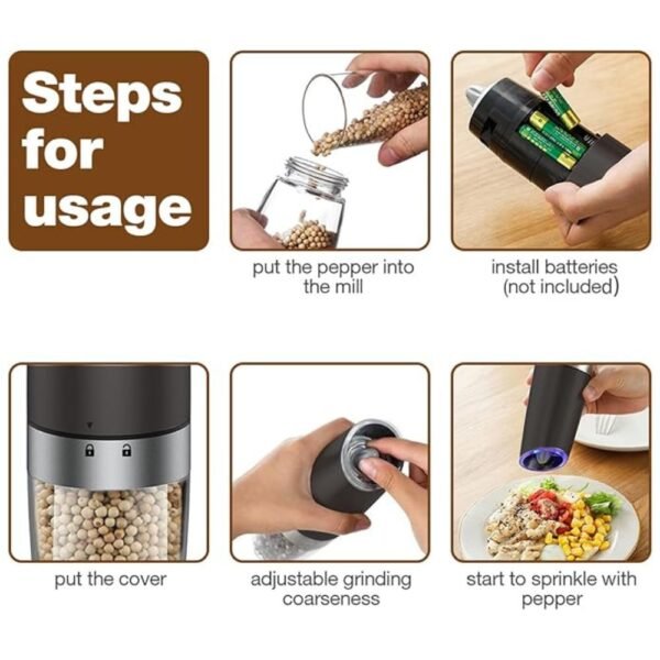 Simply flip the grinder to start, adjust coarseness with the knob, and enjoy freshly ground spices with the blue LED light