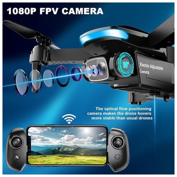 Close-up of 1080P HD camera on the Mini Drone with adjustable 90° lens for aerial photography.
