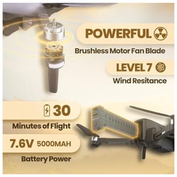Powerful Level 7 motor with 30-minute flight time powered by 7.6V 5000mAh battery