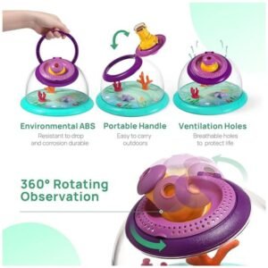 360-degree rotating observation feature of the critter cage butterfly bug house for an all-around view of insects