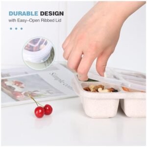 4 Pack Snack Containers with easy-to-open lids and four compartments for portion control.