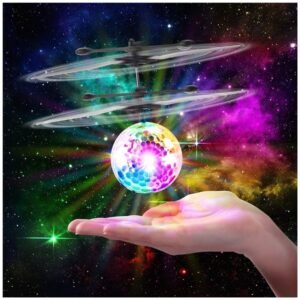 Kids controlling the 1 Pack Orbiter Flying Orb Ball drone indoors with hands.