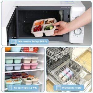 Microwave, dishwasher, and freezer-safe 4 Pack Snack Containers for easy food reheating and storage.
