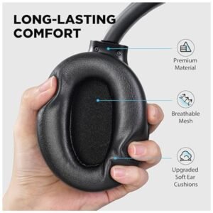 Close-up of the plush ear cushions and padded headband of Hybrid Active Noise Cancelling Headphones for all-day comfort.