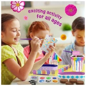 Kids of different ages enjoying the 4 Set Paint & Plant Flower Gardening Kit, painting, planting, and caring for their flower garden.